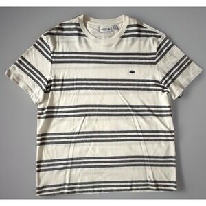Lacoste Short Sleeve Knit T-shirt White Gray Stripes Gator Logo Linen 3XL JBHS